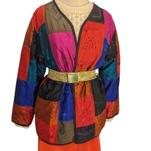 Chico's Design 90s Patchwork Silk Colorful Jacket Blazer Vintage